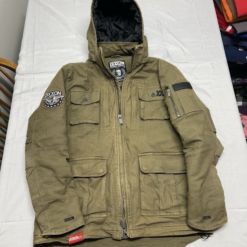 Dixon Flannel company Military Jacket Canvas Zip Up Hooded Size Large